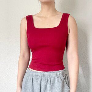 OGL Slinky Square Open-Back Brami Tank Top in Carmine Red